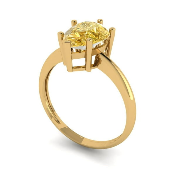2 ct Pear Cut Yellow Moissanite Solitaire Engagement Ring for Women in 14K Yellow Gold