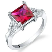 ORAVO 2 ct Princess Created Ruby Solitaire Ring in Sterling Silver