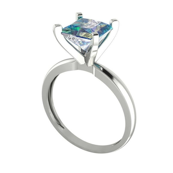 2 ct Princess Cut Blue Moissanite Solitaire Engagement Ring for Women in 18K White Gold