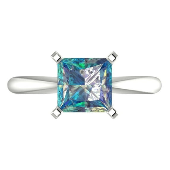 2 ct Princess Cut Blue Moissanite Solitaire Engagement Ring for Women in 18K White Gold