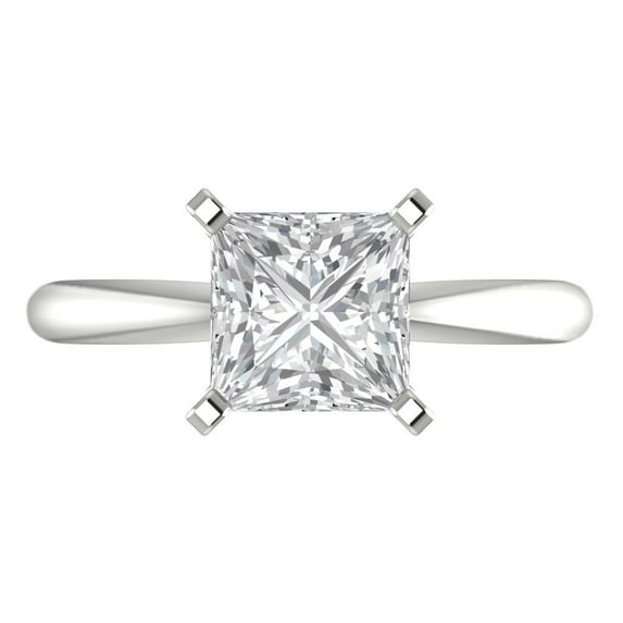 Clara Pucci 14K White Gold 2ct Clear Solitaire Ring for Women