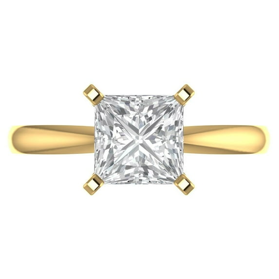 2 ct Princess Cut Moissanite Solitaire 18K Yellow Gold Womens Engagement Ring