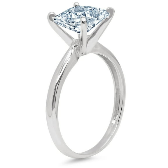 2 ct Princess Cut Natural Aquamarine Solitaire Engagement Ring for Women in 18K White Gold