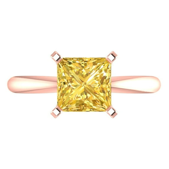 Clara Pucci 14K Rose Gold Solid Gold Citrine Solitaire Anniversary Ring for Women - 2 cttw Princess Cut