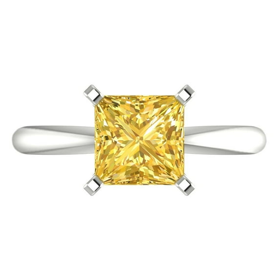 2 ct Princess Cut Natural Citrine Solitaire 14K White Gold Womens Engagement Ring