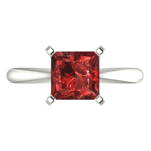 2 ctw Solitaire Anniversary Ring for Women | Princess Cut Natural Garnet | Hyperallergenic Solid 14K White Gold