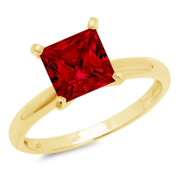 2 ct Princess Cut Natural Garnet Solitaire 18K Yellow Gold Womens Engagement Ring