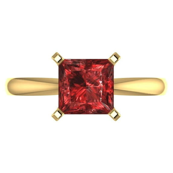 2 ctw Solitaire Anniversary Ring for Women | Princess Cut Natural Garnet | Hyperallergenic Solid 18K Yellow Gold
