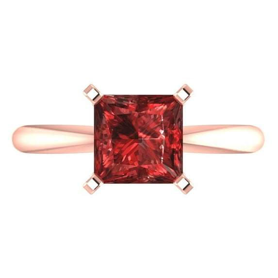 2 ct Princess Cut Natural Garnet Solitaire Engagement Ring for Women in 18K Rose Gold