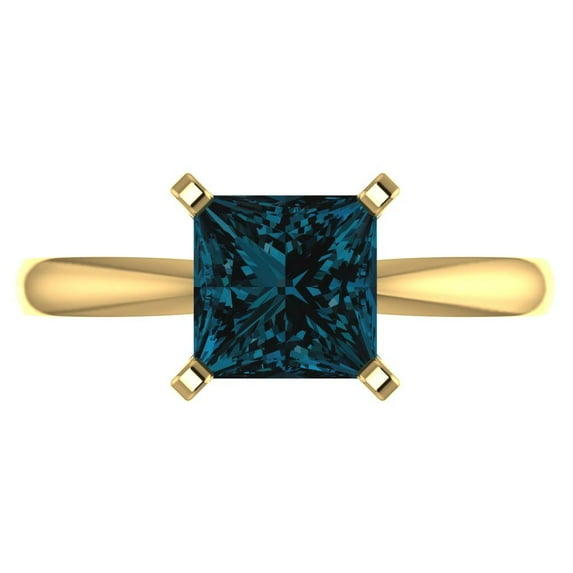 Clara Pucci 14K Yellow Gold Solid Gold LondonBlueTopaz Solitaire Anniversary Ring for Women - 2 cttw Princess Cut