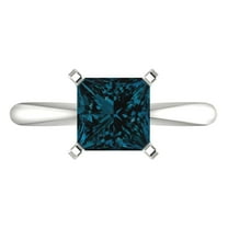 2 ct Princess Cut Natural London Blue Topaz Solitaire 18K White Gold Womens Engagement Ring