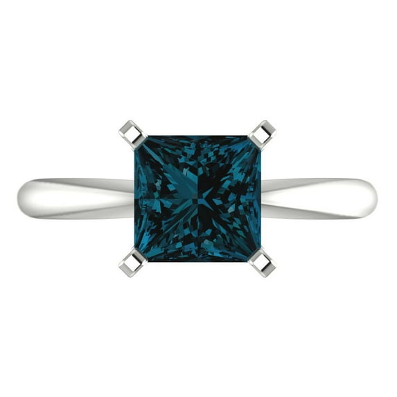 2 ct Princess Cut Natural London Blue Topaz Solitaire Engagement Ring for Women in 18K White Gold