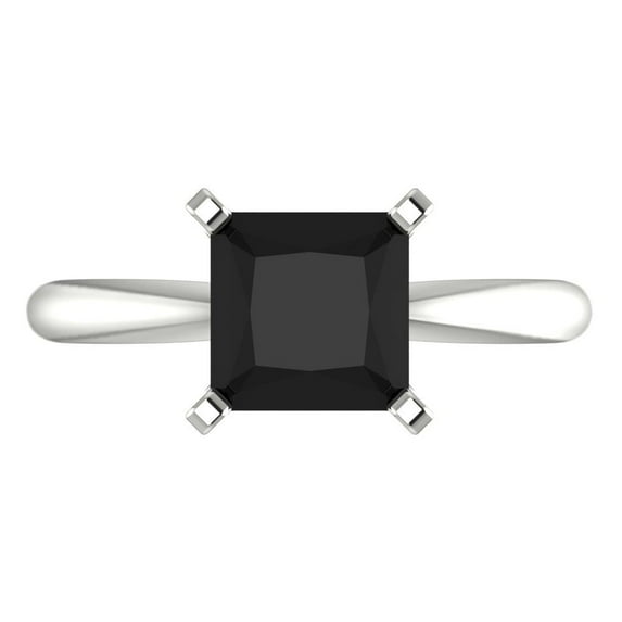 2 ctw Solitaire Anniversary Ring for Women | Princess Cut Natural Onyx | Hyperallergenic Solid 18K White Gold