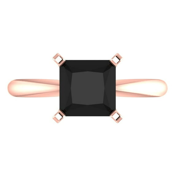 Clara Pucci 14K Rose Gold 2ct Onyx Solitaire Ring for Women