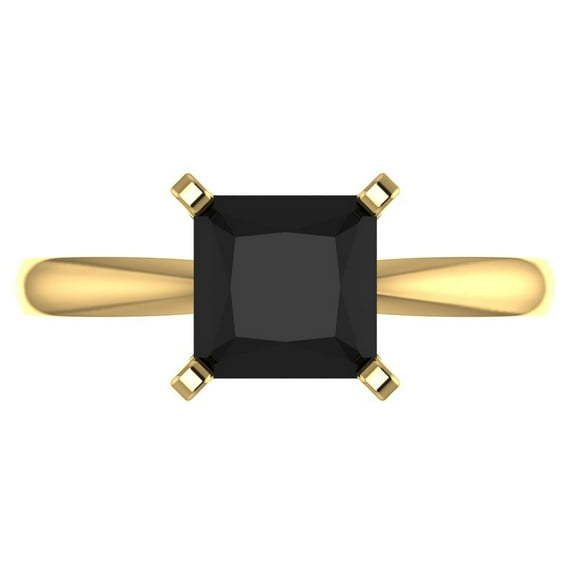2 ct Princess Cut Natural Onyx Solitaire Engagement Ring for Women in 18K Yellow Gold