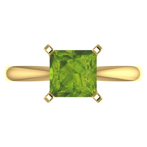 2 ctw Solitaire Anniversary Ring for Women | Princess Cut Natural Peridot | Hyperallergenic Solid 14K Yellow Gold