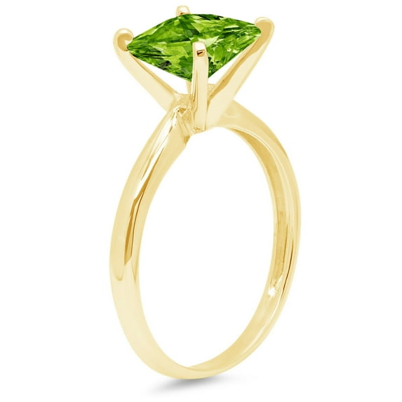 2 ct Princess Cut Natural Peridot Solitaire Engagement Ring for Women in 14K Yellow Gold
