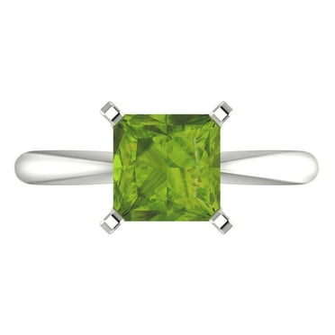 2 ct Princess Cut Natural Peridot Solitaire Engagement Ring for Women in 18K White Gold