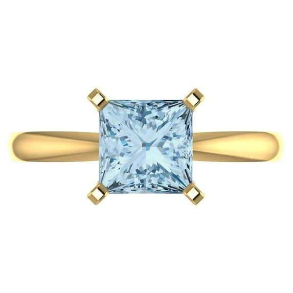 2 ct Princess Cut Natural Sky Blue Topaz Solitaire 18K Yellow Gold Womens Engagement Ring