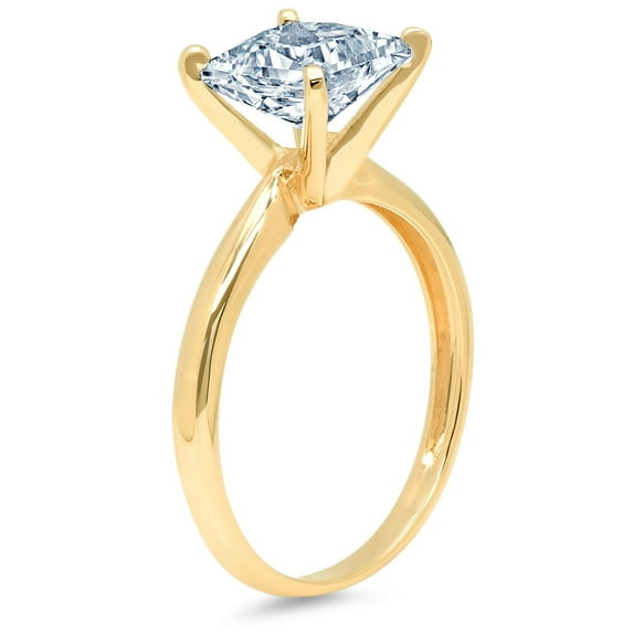 2 ct Princess Cut Natural Swiss Blue Topaz Solitaire Engagement Ring for Women in 14K Yellow Gold