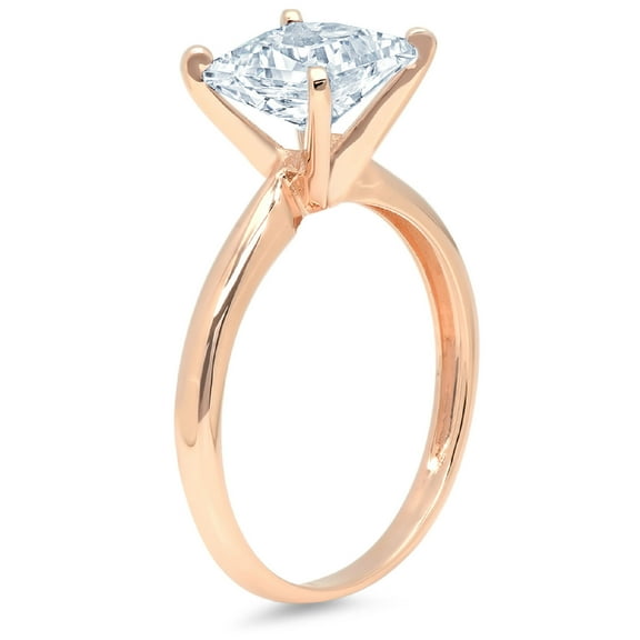 2 ct Princess Cut Natural Swiss Blue Topaz Solitaire Engagement Ring for Women in 18K Rose Gold