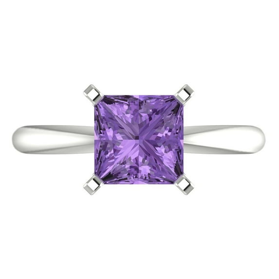 Clara Pucci 14K White Gold Solid Gold Alexandrite Solitaire Anniversary Ring for Women - 2 cttw Princess Cut