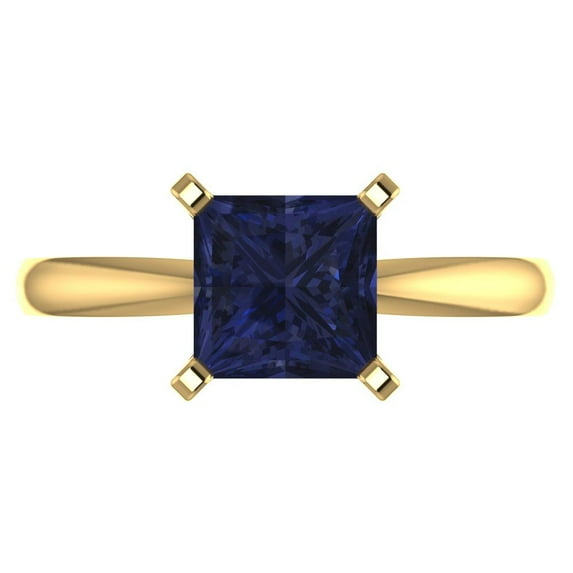 Solitaire Engagement Ring for Women - 2ct Simulated Blue Sapphire in 14K Yellow Gold Promise Ring