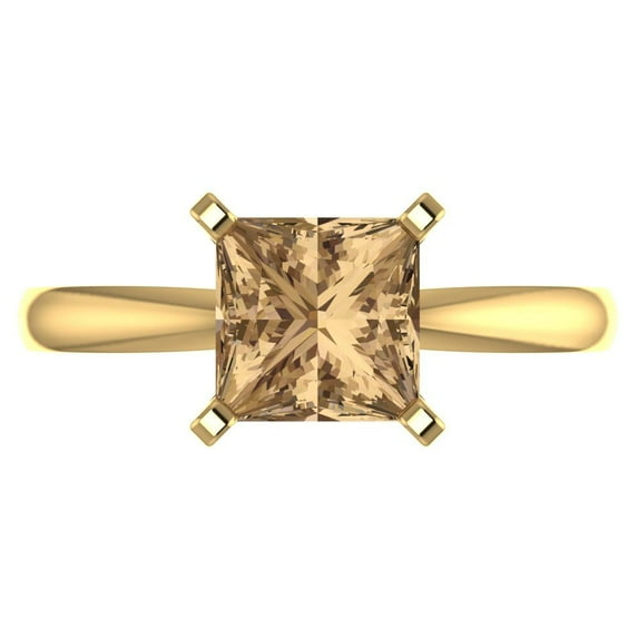 Clara Pucci 14K Yellow Gold Solid Gold Champagne Solitaire Anniversary Ring for Women - 2 cttw Princess Cut