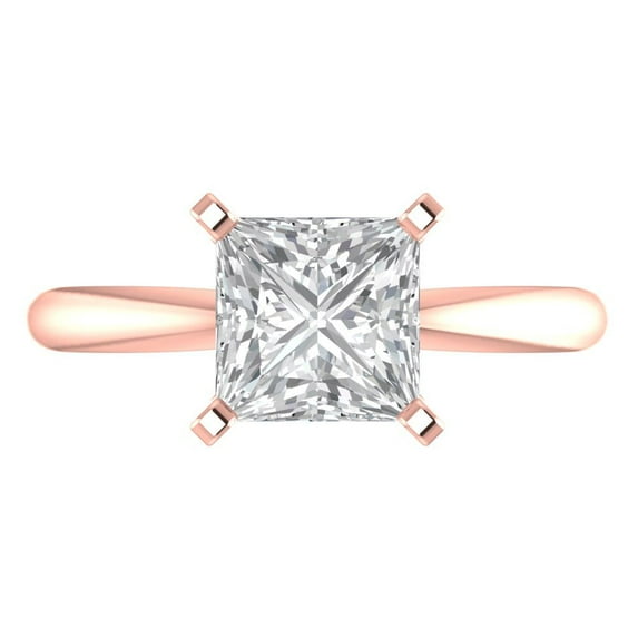 Clara Pucci 14K Rose Gold 2ct Clear Solitaire Ring for Women
