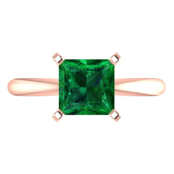 Clara Pucci 14K Rose Gold 2ct Emerald Solitaire Ring for Women
