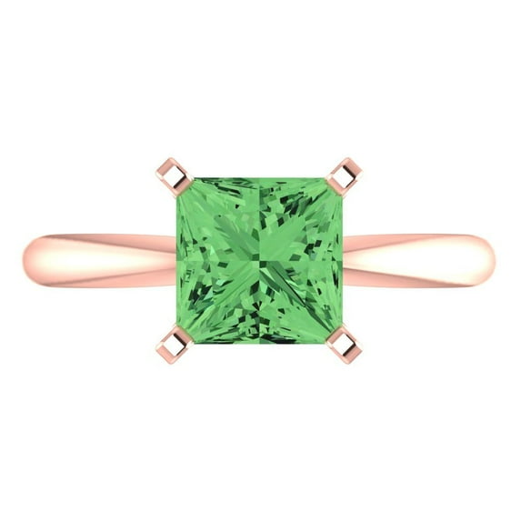 2 ct Princess Cut Simulated Green Diamond Solitaire 18K Rose Gold Womens Engagement Ring