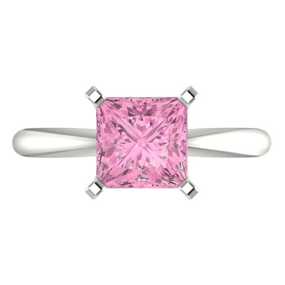 2 ct Princess Cut Simulated Pink Diamond Solitaire 14K White Gold Womens Engagement Ring