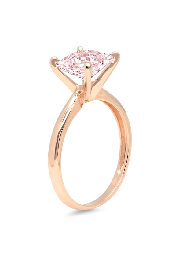 2 ct Princess Cut Simulated Pink Diamond Solitaire Engagement Ring for Women in 18K Rose Gold