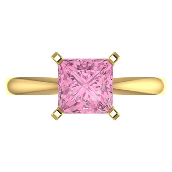 2 ct Princess Cut Simulated Pink Diamond Solitaire Engagement Ring for Women in 18K Yellow Gold