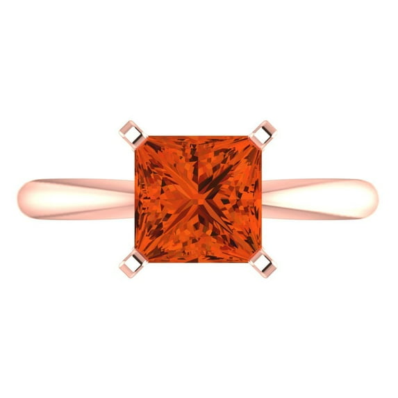 2 ct Princess Cut Simulated Red Diamond Solitaire 18K Rose Gold Womens Engagement Ring