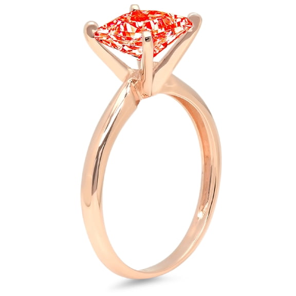 2 ct Princess Cut Simulated Red Diamond Solitaire Engagement Ring for Women in 18K Rose Gold