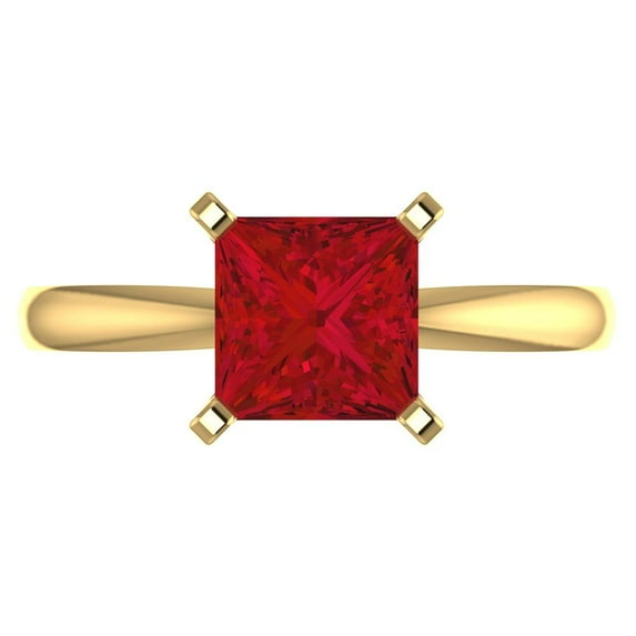 2 ct Princess Cut Simulated Ruby Solitaire 14K Yellow Gold Womens Engagement Ring
