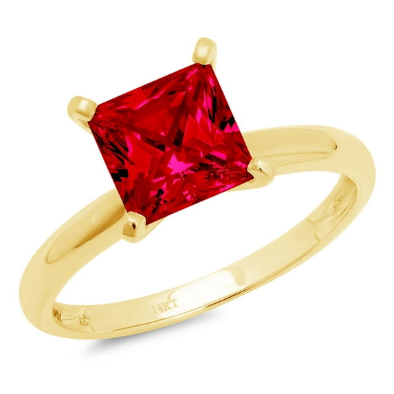 2 ct Princess Cut Simulated Ruby Solitaire 14K Yellow Gold Womens Engagement Ring