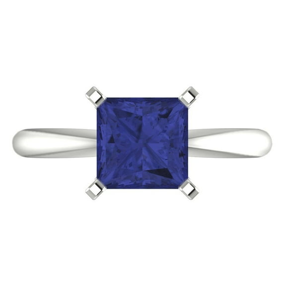 2 ct Princess Cut Simulated Tanzanite Solitaire Engagement Ring for Women in 18K White Gold