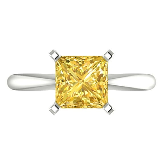 2 ct Princess Cut Simulated Yellow Diamond Solitaire 14K White Gold Womens Engagement Ring