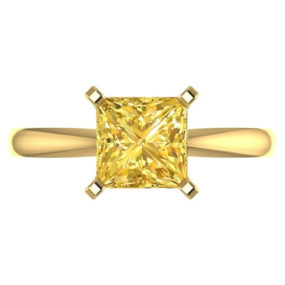 2 ct Princess Cut Simulated Yellow Diamond Solitaire 14K Yellow Gold Womens Engagement Ring