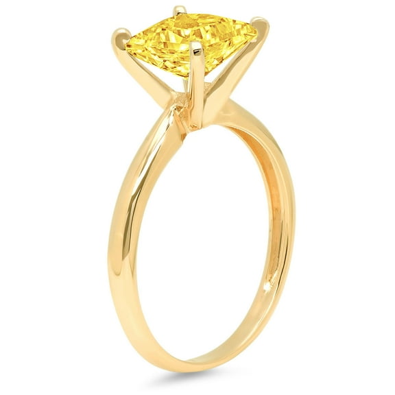 2 ct Princess Cut Simulated Yellow Diamond Solitaire Engagement Ring for Women in 14K Yellow Gold