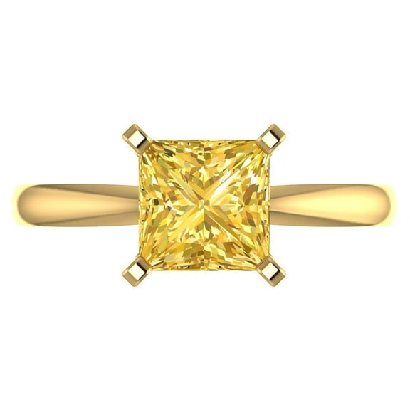 2 ct Princess Cut Simulated Yellow Diamond Solitaire Engagement Ring for Women in 18K Yellow Gold