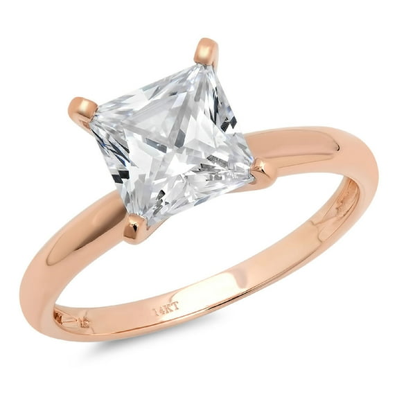 2 ct Princess Cut White Sapphire Solitaire 14K Rose Gold Womens Engagement Ring