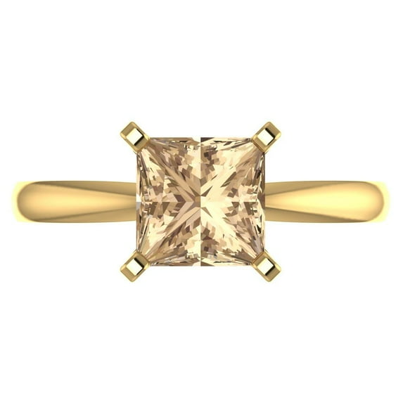 2 ct Princess Cut Yellow Moissanite Solitaire 14K Yellow Gold Womens Engagement Ring