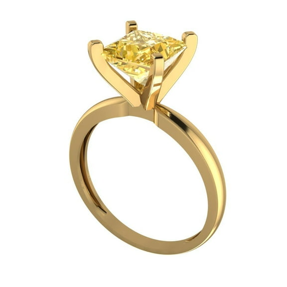 2 ct Princess Cut Yellow Moissanite Solitaire Engagement Ring for Women in 14K Yellow Gold