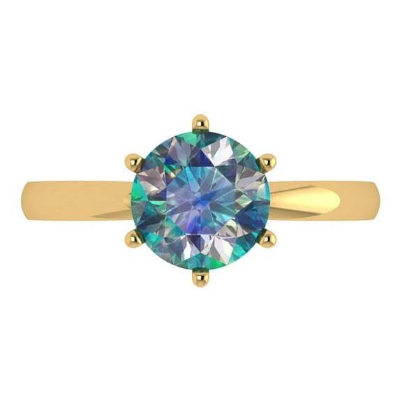 Clara Pucci 14K Yellow Gold Solid Gold BlueMoissanite Solitaire Anniversary Ring for Women - 2 cttw Round Cut