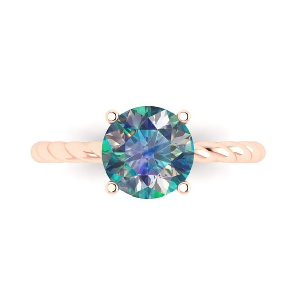 2 ct Round Cut Blue Moissanite Solitaire Engagement Ring for Women in 14K Rose Gold