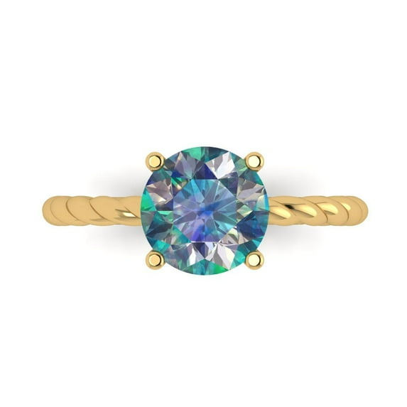 2 ct Round Cut Blue Moissanite Solitaire Engagement Ring for Women in 18K Yellow Gold