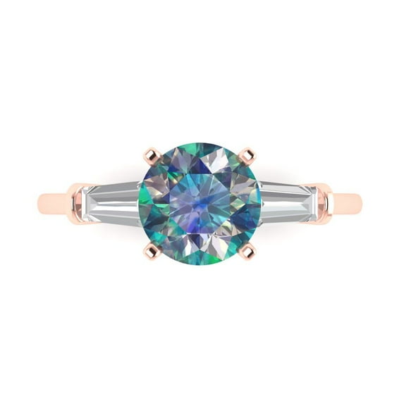 Clara Pucci 14K Rose Gold 2ct BlueMoissanite Three-Stone Ring for Women